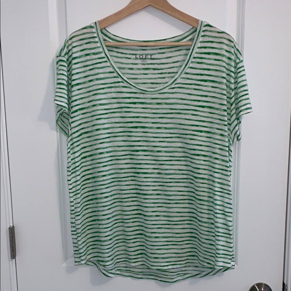 LOFT Green Striped Women's Top Linen Blend size xl